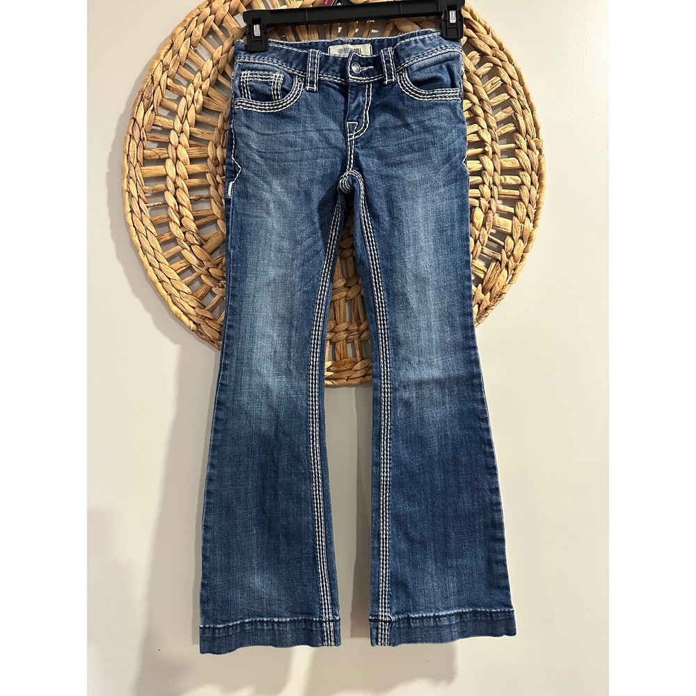 Rock & Roll Denim Girls Trouser Jeans Size 8 Blue Contrast Stitch Flare Western